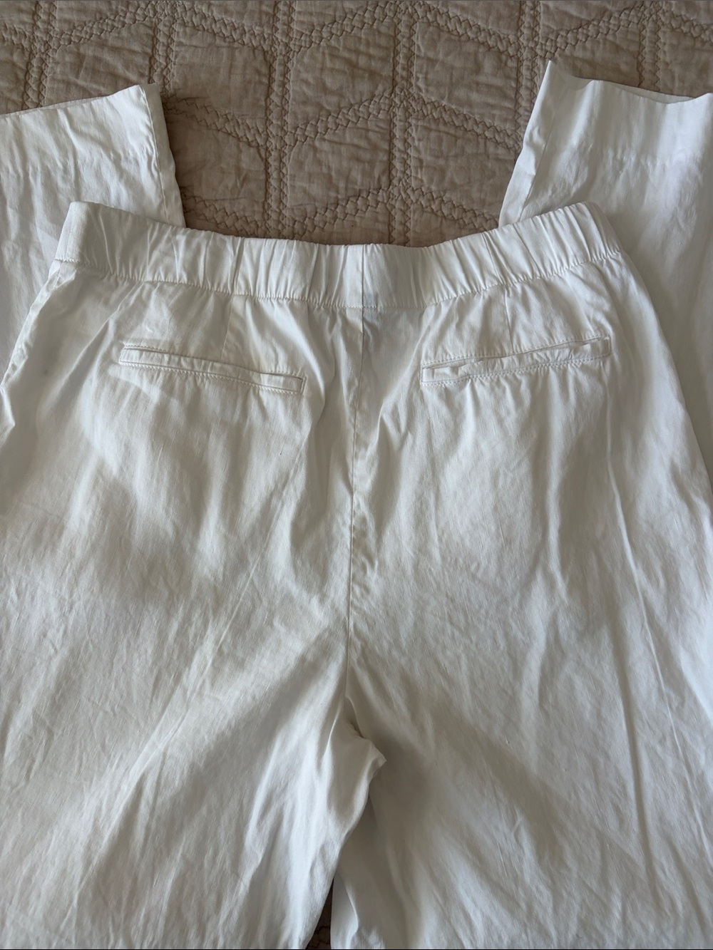 Lands' End Linen Wide-Leg Mid-Rise White Pants with pockets size 10 - Picture 2 of 8